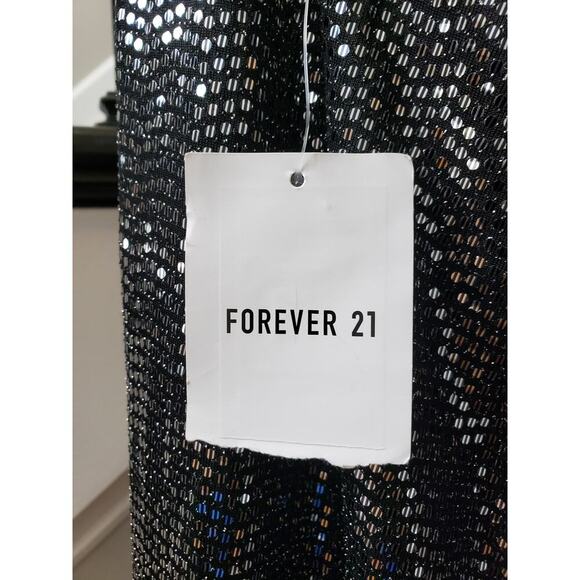 Forever 21 Sequin Pant Womens 0X Black Geo Print Elastic waist Wide Legs Pull On - Picture 8 of 12